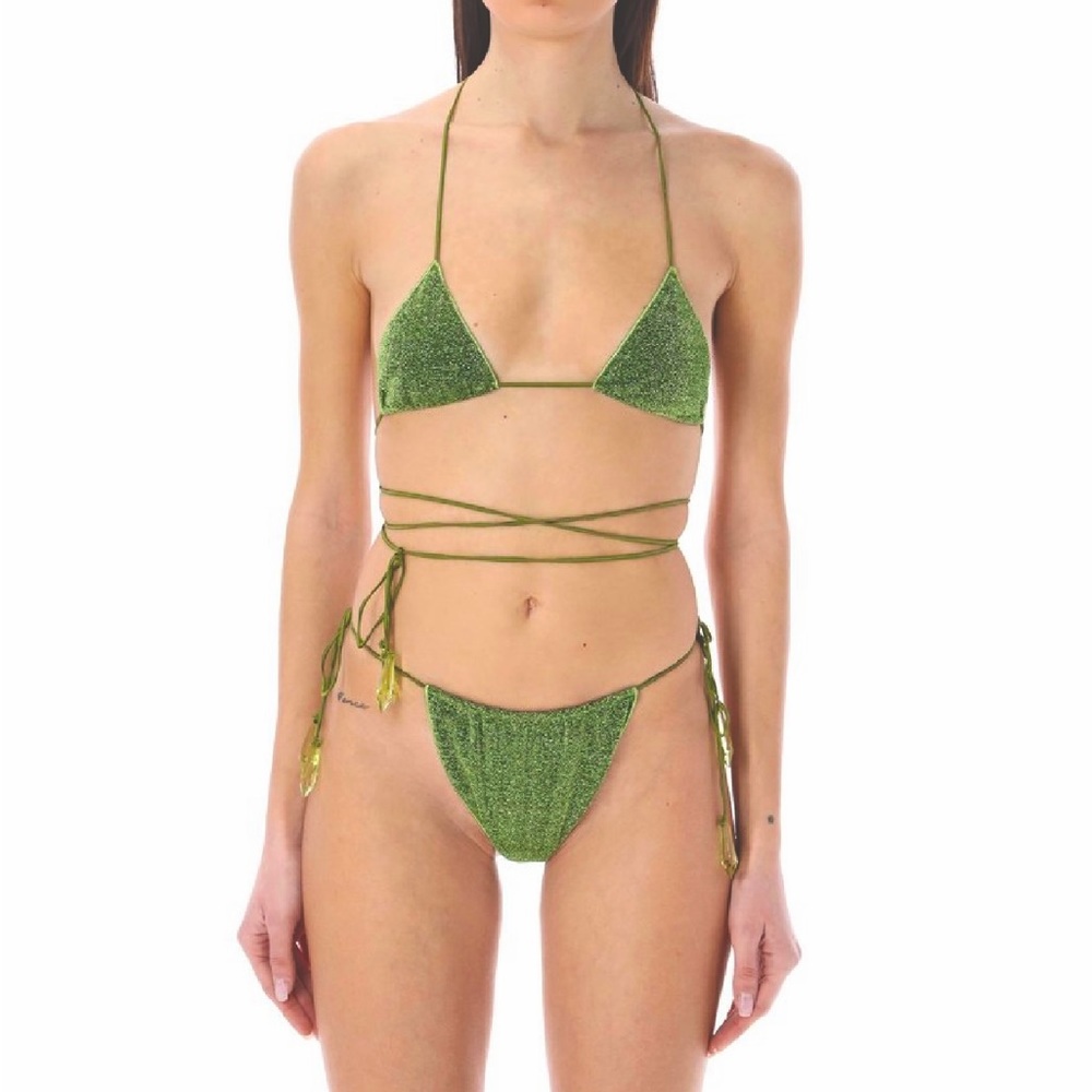 Oseree Lumiere green embellished microkini  bikini *Medium top-Large bottom* NWT